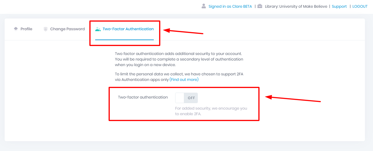 Two Factor Authentication (2FA) on the Lean Library dashboard 2.png