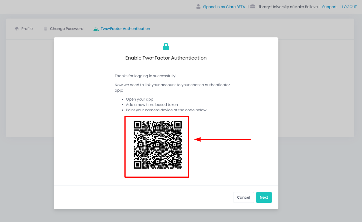 Two Factor Authentication (2FA) on the Lean Library dashboard 4.png