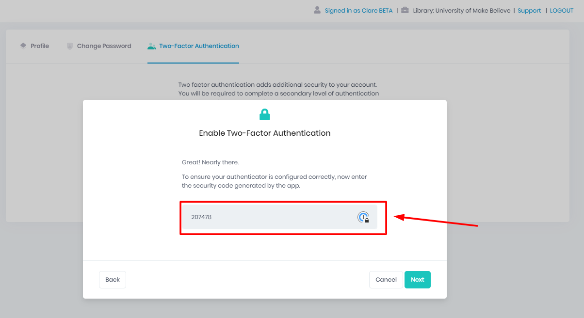 Two Factor Authentication (2FA) on the Lean Library dashboard 6.png